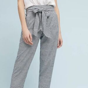 Cartonnier by Anthropologie black & white gingham tie waist trouser pant, size 2